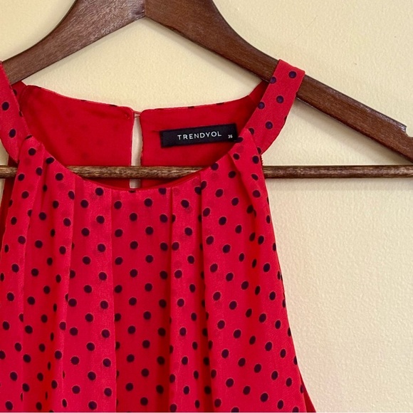 Trendyol| Red & Black Polka Dot Halter Midi Chiffon Dress Sz 4/36 - Picture 4 of 7